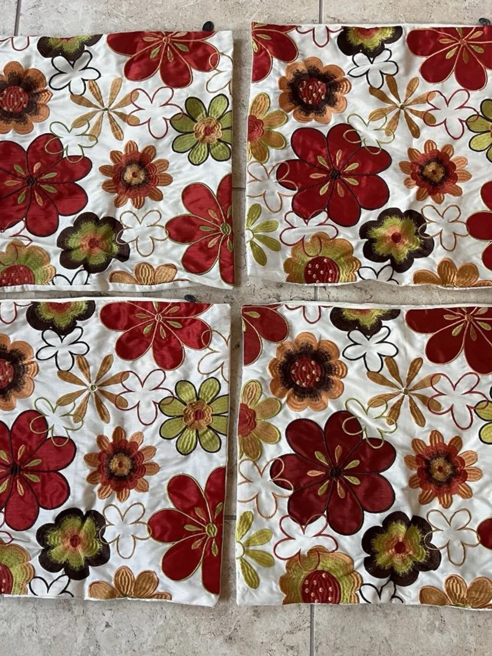 Pier 1 Imports Set of 4 Boho Floral Decorative Throw Pillows Embroidered Orange